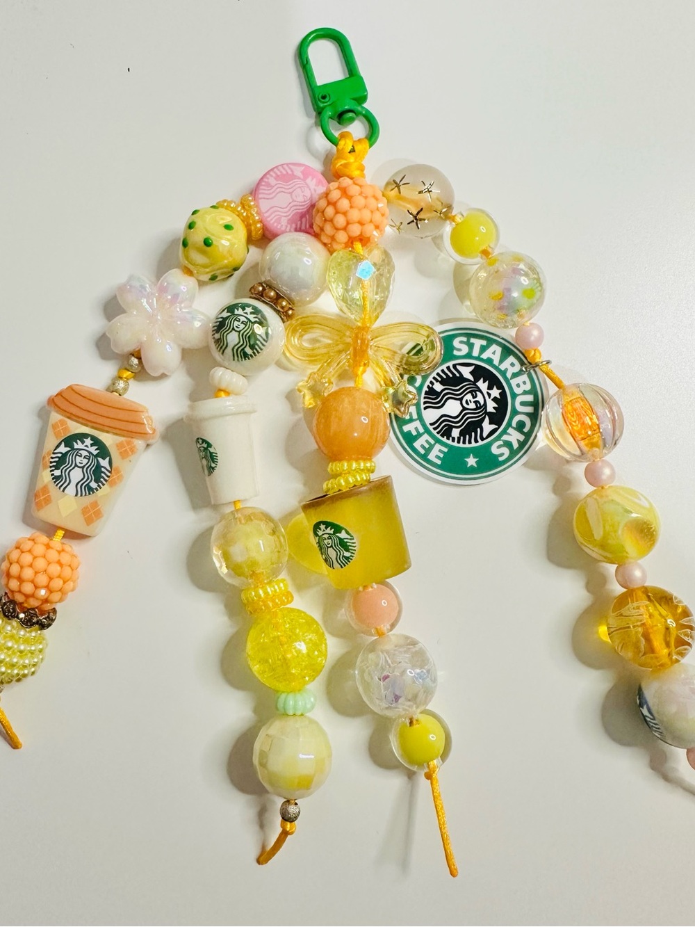 Starbucks Yellow and Green Beaded bag Charm Keychain